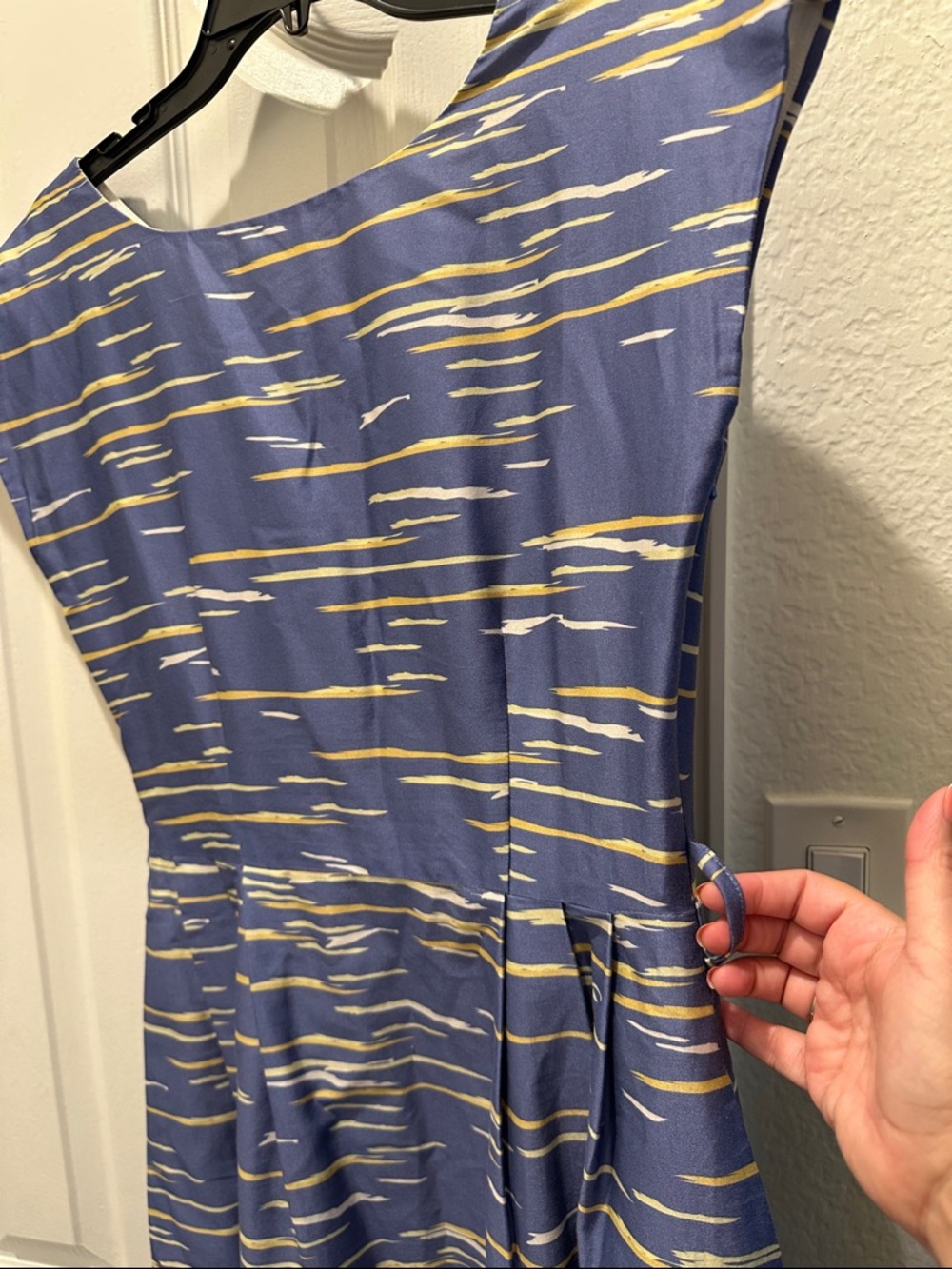 Palava UK Retro Riviera Dress Blue Size 10 Novelty Border Print Organic Cotton - Picture 7 of 15
